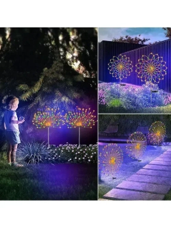 Ландшафтный беспроводной светильник на солнечной батарее, 2 шт, уличный наземный фонарь для дачи сада и огорода, фейерверк, Многоцветный