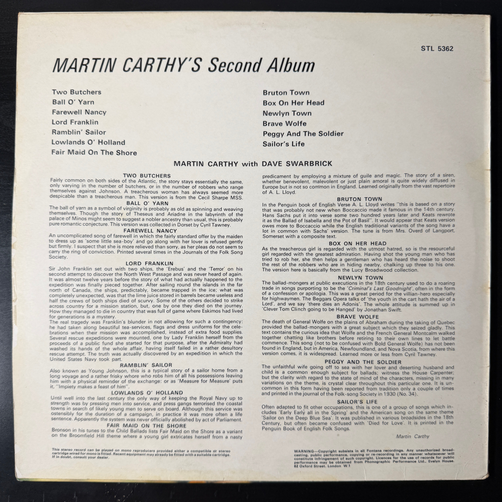 Martin Carthy ‎– Martin Carthy's Second Album (Англия 1966г.)Т