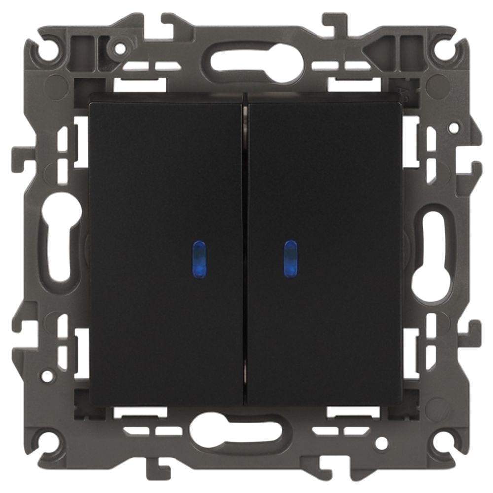 14-1105-05 ЭРА Выключатель двойной с подсветкой, 10АХ-250В, IP20, Эра Elegance, антрацит