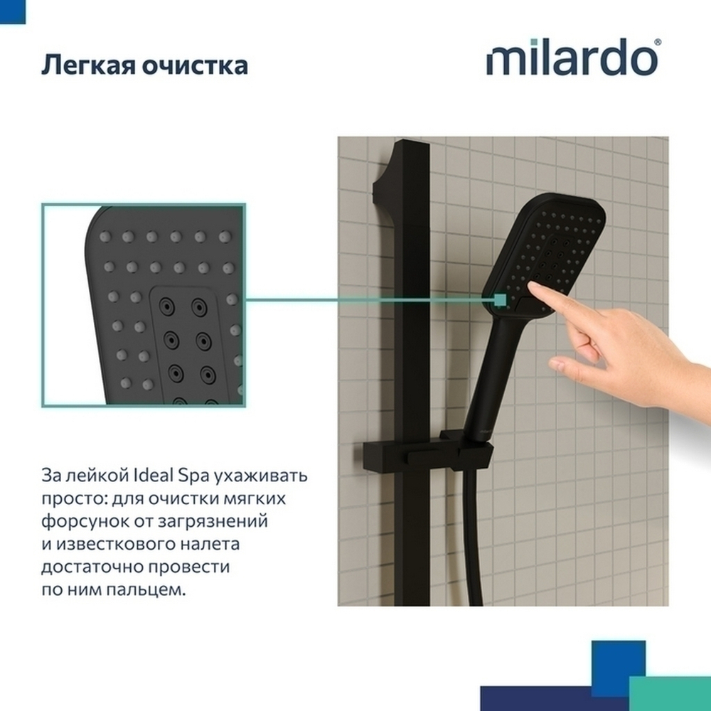 Лейка для душа Milardo ILS3FBSM18 "Ideal Spa" квадрат, 3 режима, ЧЕРНЫЙ матовый, коробка
