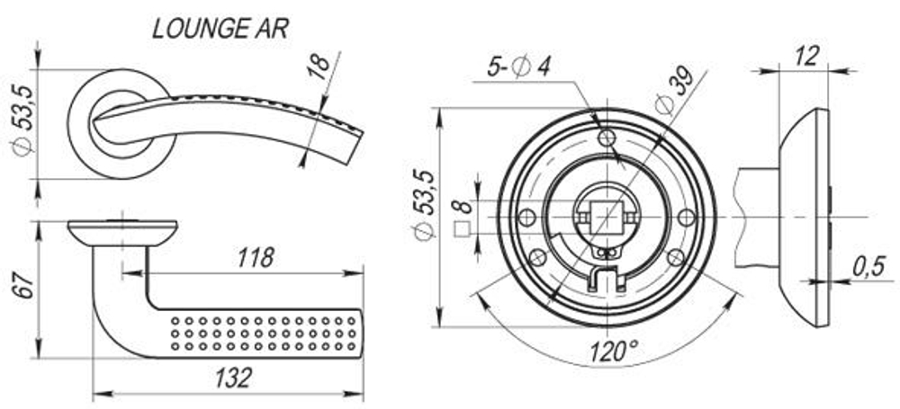 Ручка раздельная R.AR54.LOUNGE (LOUNGE AR) 130mm SN/CP-3 матовый никель/хром