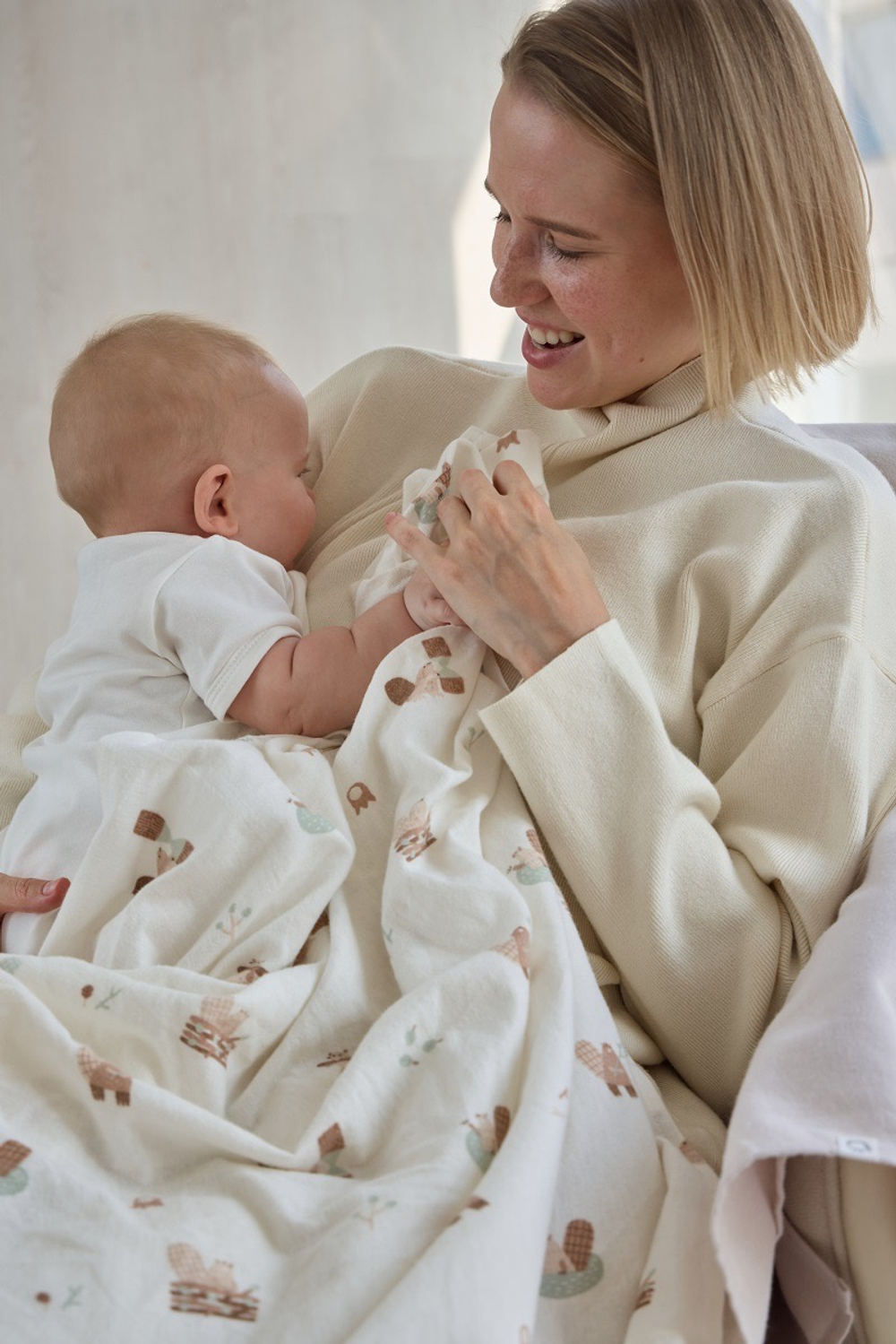 Пелёнки фланелевые BUBA KIDS, 3 шт., Бобры на хуторе/Речная вода/Бежевый, 95х11