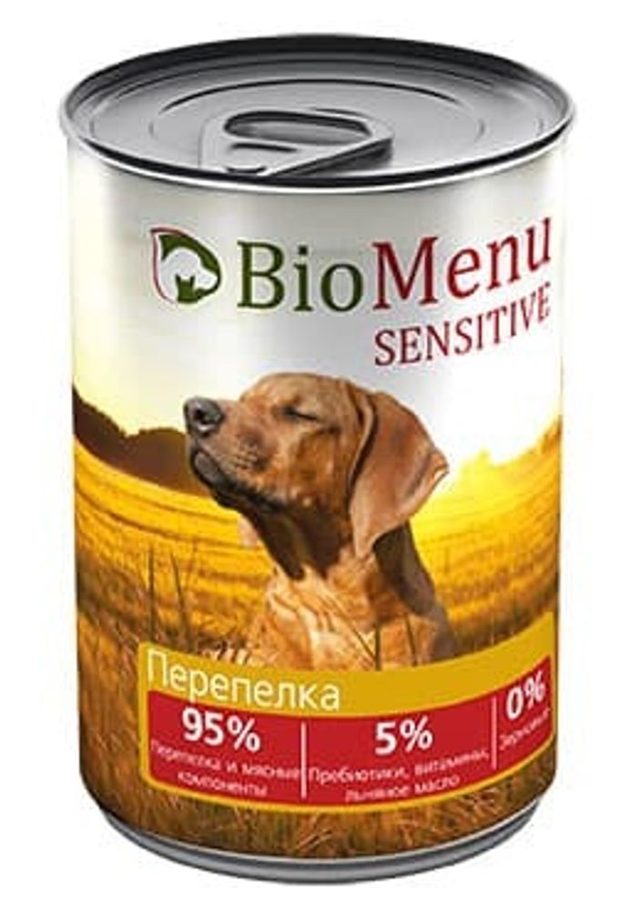 BioMenu SENSITIVE Консервы д/собак Перепелка  95%-МЯСО 410гр*12