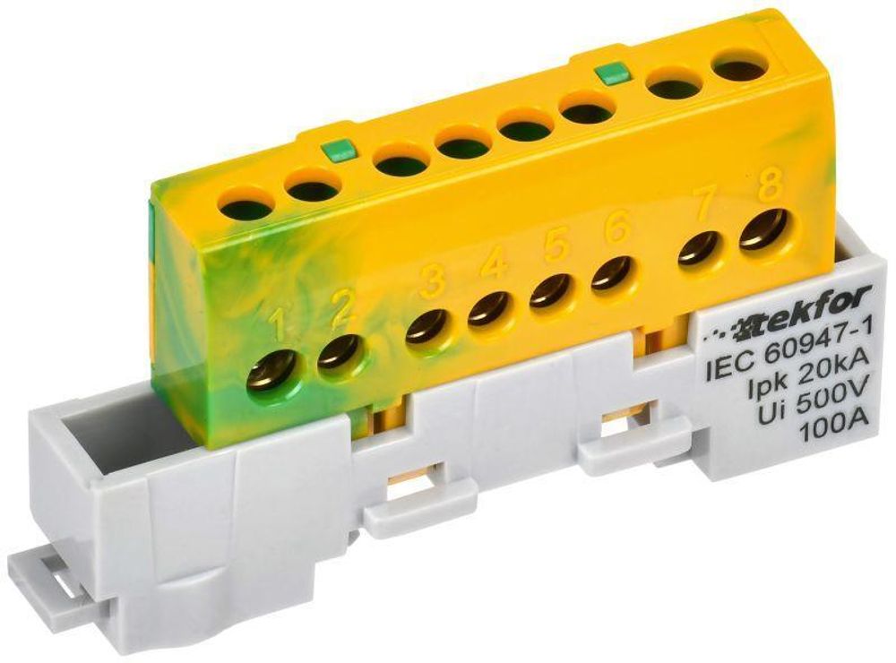 Шина PE &quot;земля&quot; изол. на универс. держ. 6х9-8-ЖЗ TEKFOR IEK TF-NN10-08-KL-K52