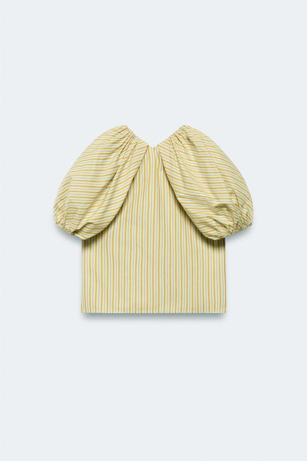 ZARA БЛУЗКА В ПОЛОСКУ С ПЫШНЫМИ РУКАВАМИ - LIMITED EDITION, ЛАЙМОВЫЙ