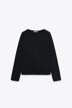 ZARA ФУТБОЛКА С ДЛИННЫМИ РУКАВАМИ, ЧЕРНЫЙ