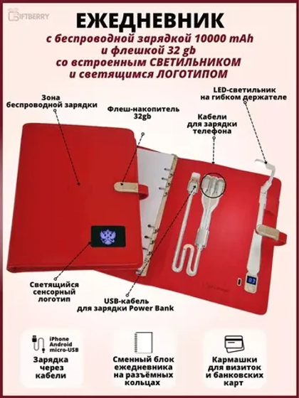 Ежедневник недатированный беспроводная зарядка и лампа+Герб