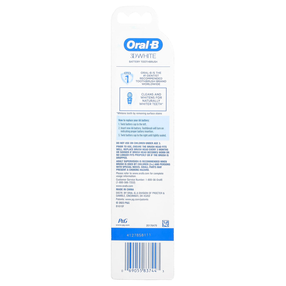 Oral-B, 3D White, зубная щетка на батарейках, 1 шт.