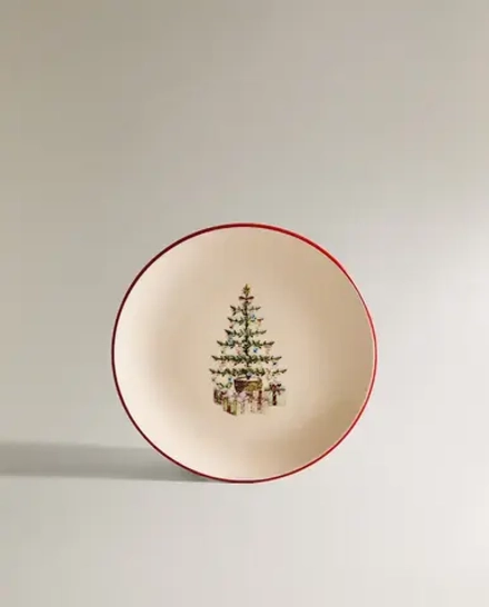 ZARA HOME ФАРФОРОВАЯ ТАРЕЛКА НА РОЖДЕСТВЕНСКУЮ ТЕМАТИКУ, БЕЛЫЙ/ЗЕЛЕНЫЙ