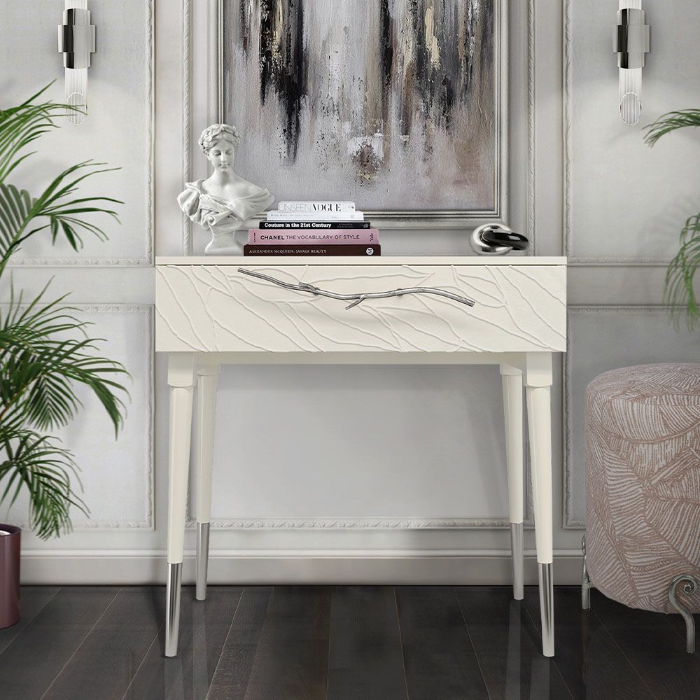 Консоль Арт Колор leaves Стайл Сильвер Кремовый белый