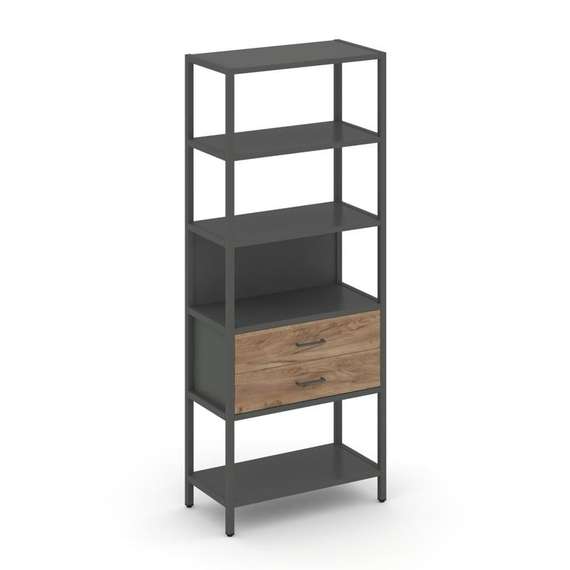 Shelf System Односекционный стеллаж пятиярусный с ящиками SN.STM-512 Антрацит/Дуб Табак/Металл Антра