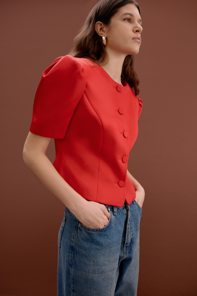 Жакет с объемными рукавами из сатина