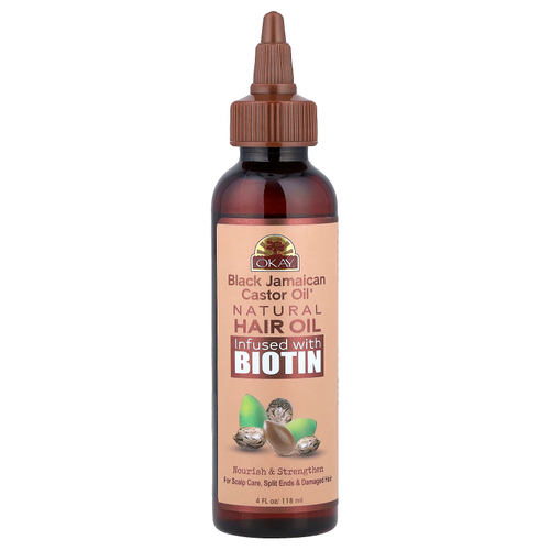 Okay Pure Naturals, Black Jamaican Castor Oil®, натуральное масло для волос, обогащенное биотином, 118 мл (4 жидк. унции)