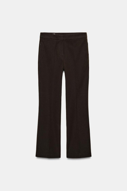 ZARA УКОРОЧЕННЫЕ БРЮКИ MINI FLARE, КОРИЧНЕВЫЙ