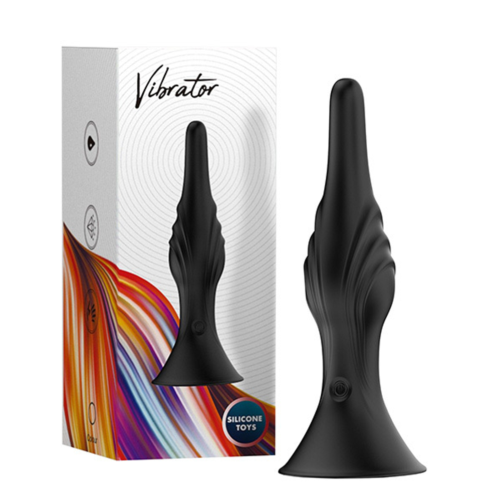 Черная анальная пробка 16,5см с вибрацией и пультом ДУ Silicone Toys USK-A01