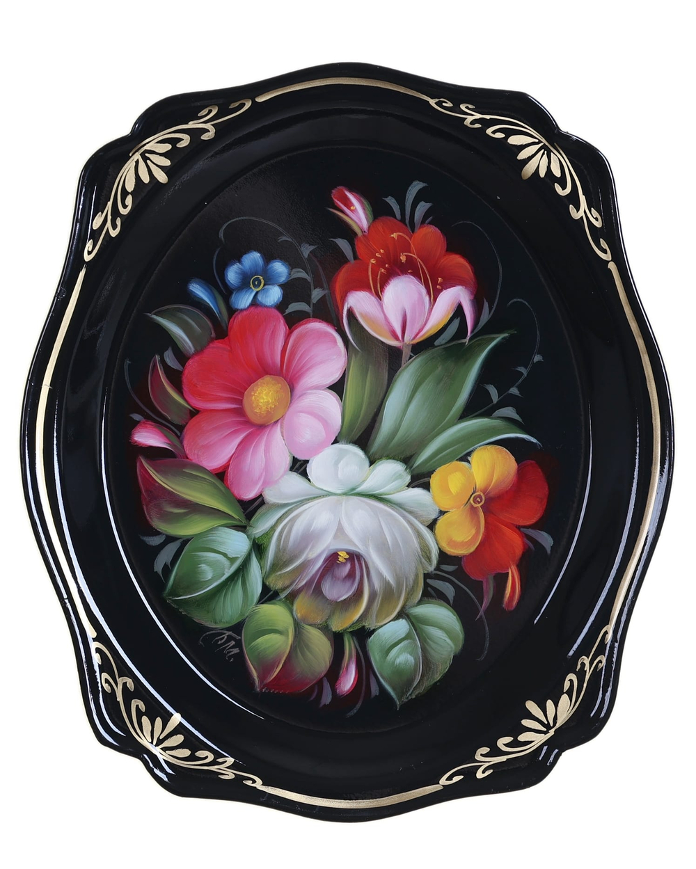 Жостовский поднос декоративный, размер 20х17 см (A3), металлический