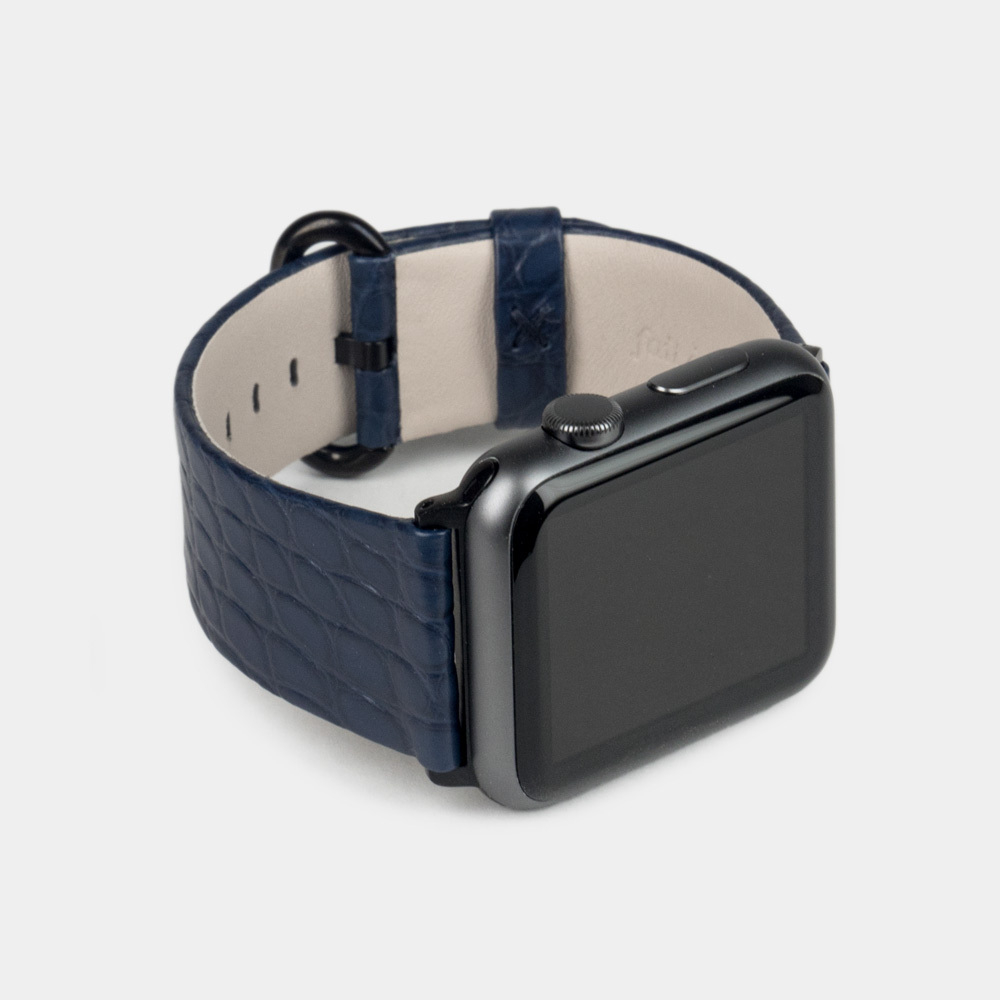Ремешок для Apple Watch 44/45/46 mm из кожи аллигатора, синего цвета