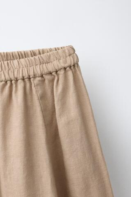 ZARA БРЮКИ BALLOON ИЗ 100% ЛЬНА, СВЕТЛО-КОРИЧНЕВЫЙ