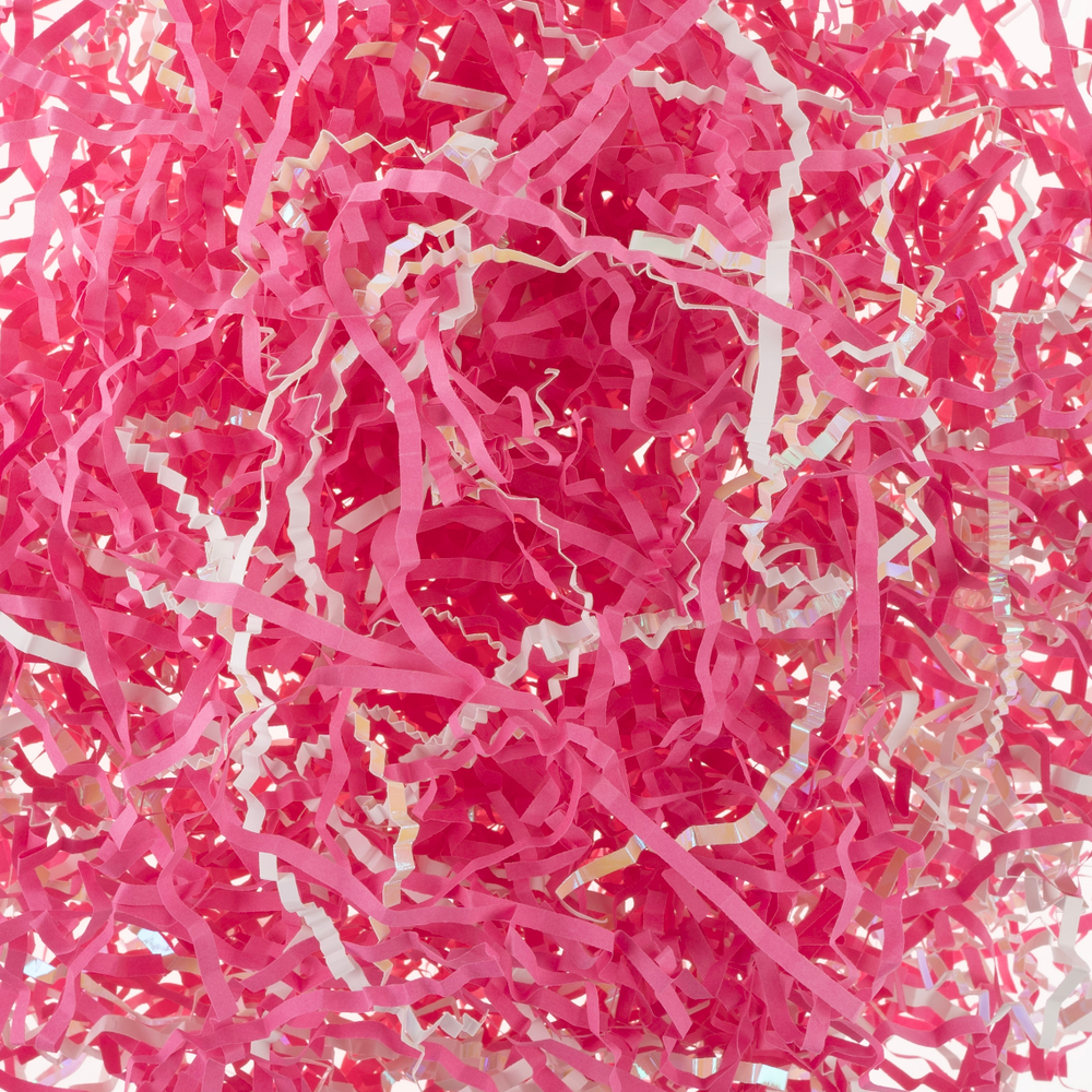 Наполнитель для коробок, ярко-розовый/ белый цвет, бумага/ фольга, 50 г