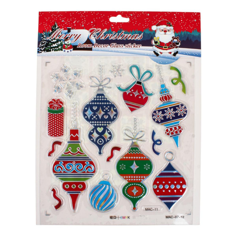 Наклейка новогодняя 21*27 см, 12 видов микс , пакет