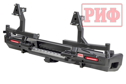 Бампер силовой задний Toyota Tundra 2007-09.2013 с квадратом под фаркоп, 2-мя калитками, фонарями, подсветкой номера РИФ