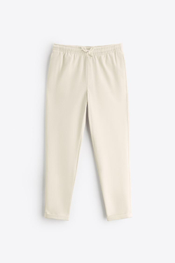 ZARA БРЮКИ EASY CARE С ПОЯСОМ НА ШНУРКЕ, ЭКРЮ