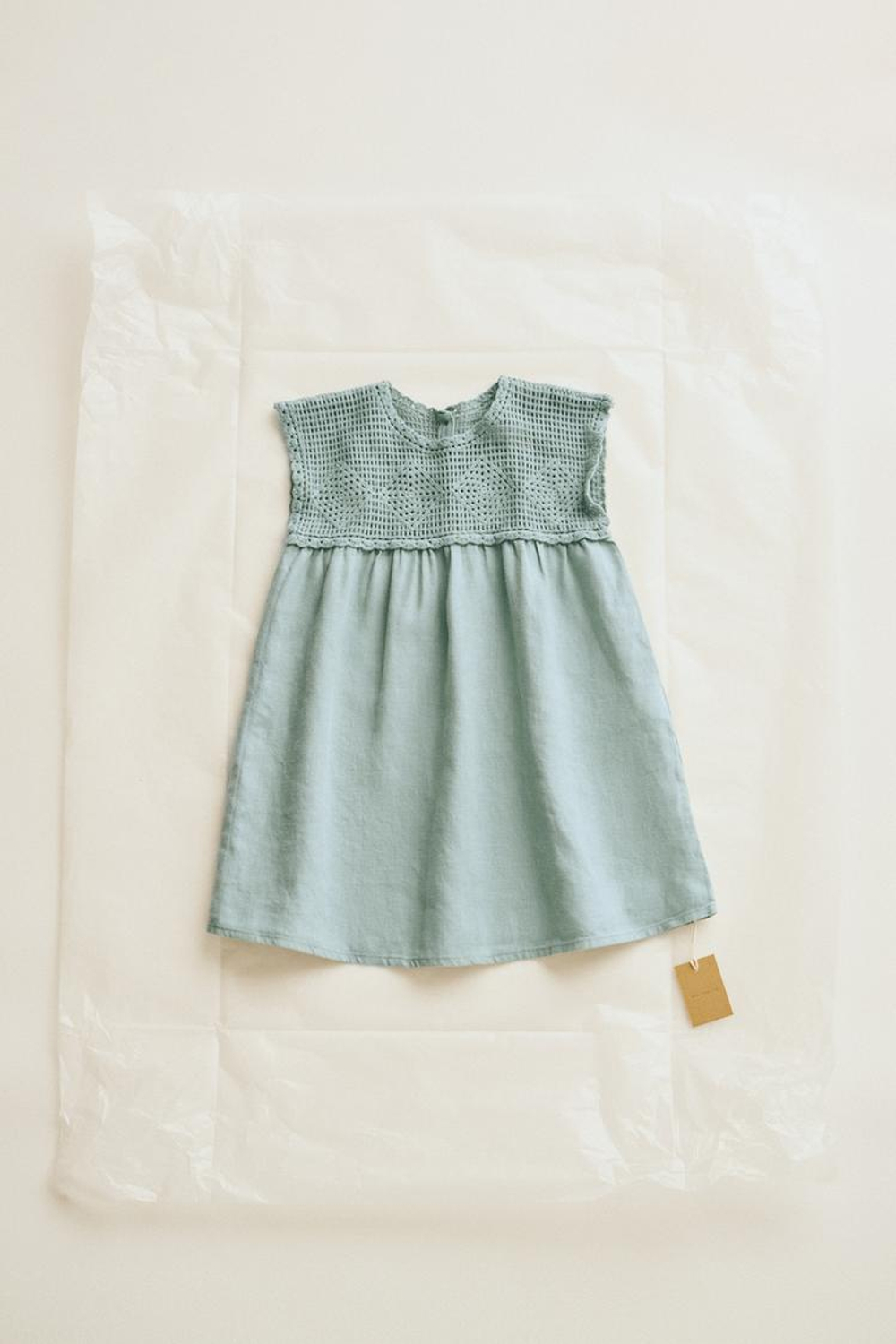 ZARA КОМБИНИРОВАННОЕ ПЛАТЬЕ С КРУЖЕВОМ КРОШЕ — TIMELESZ, ЦВЕТ МОРСКОЙ ВОЛНЫ