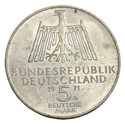 Монета 5 марок Германия 1971 год "500 лет Альбрехта Дюрера"