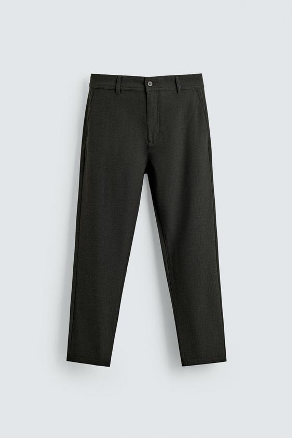 ZARA БРЮКИ ЧИНОС ИЗ КОМФОРТНОЙ РЕЛЬЕФНОЙ ТКАНИ, ТЕМНО-ЗЕЛЕНЫЙ