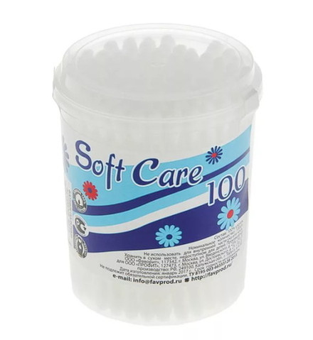 Ватные палочки "Soft care" 100шт. стакан