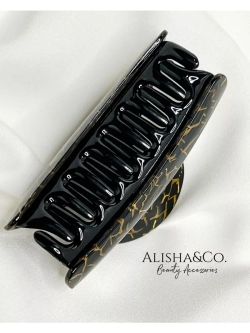 Крабик для волос большой черный Black & Gold Shell