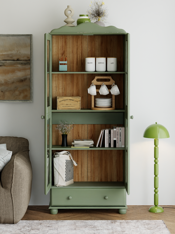 Шкаф с витриной Бритта из массива сосны, 2 двери, 77х32х186 см, эвкалипт