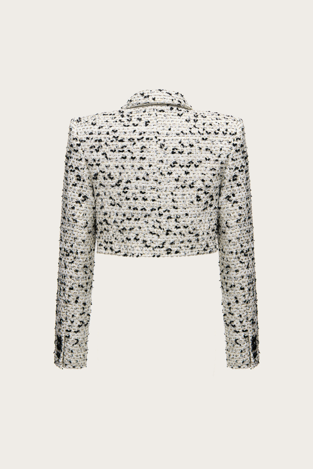 Укороченный жакет из черно-белого твида