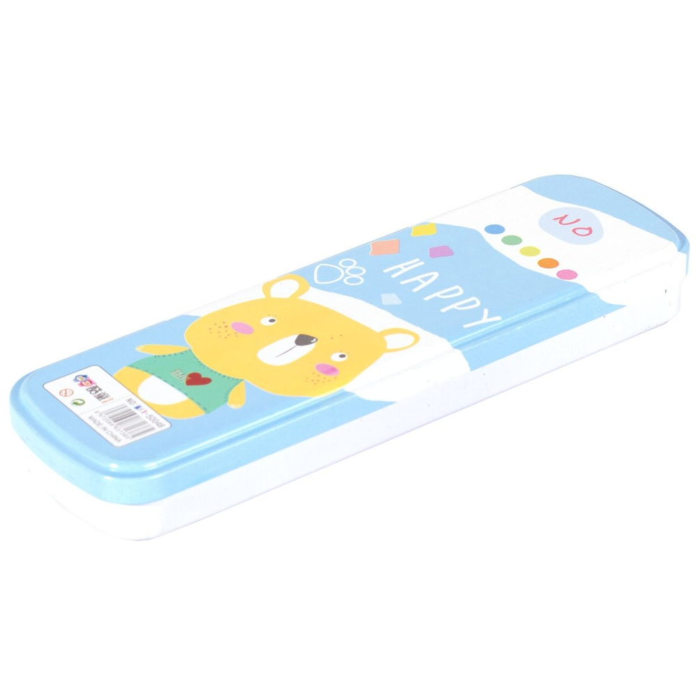 Пенал металлический 2 отделения Alingar, 55 х 190 мм, "Happy", ассорти (слоник, пингвин, мишка, кошечка)