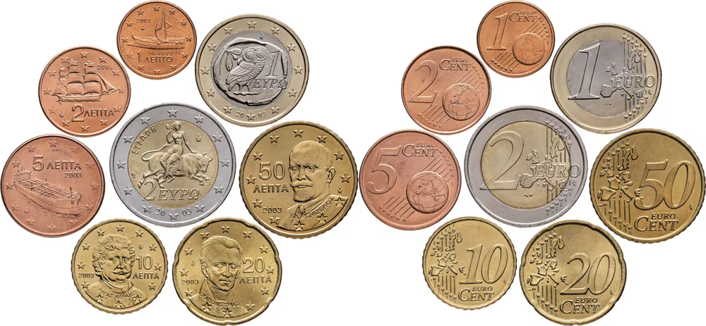 Греция 2002-2006 Набор 8 евро монет XF