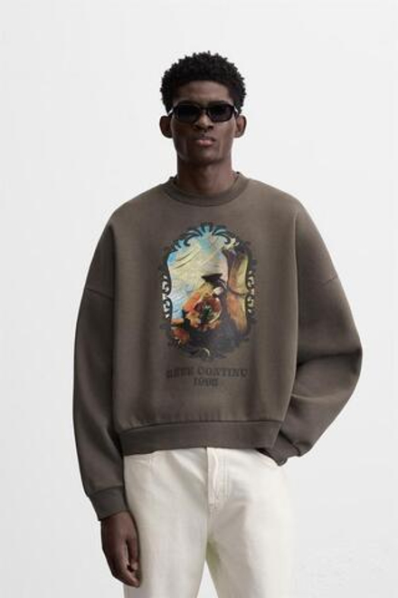 ZARA ТОЛСТОВКА С КОНТРАСТНЫМ ПРИНТОМ, АНТРАЦИТОВО-СЕРЫЙ