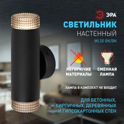 Светильник настенный ЭРА WL50 BK/BK 2*GU10 2*12Вт IP20 черный