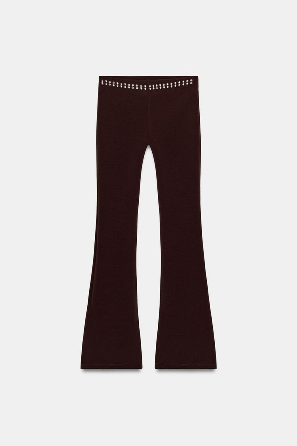 ZARA РАСКЛЕШЕННЫЕ БРЮКИ С ЗАКЛЕПКАМИ, ТЕМНО-КОРИЧНЕВЫЙ