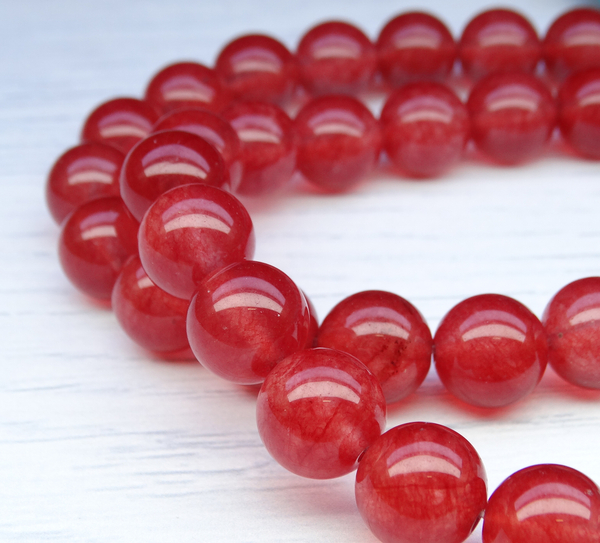 ПК075НН10 Бусины из природного камня кварц (красный), размер: 10 мм, 5 шт.