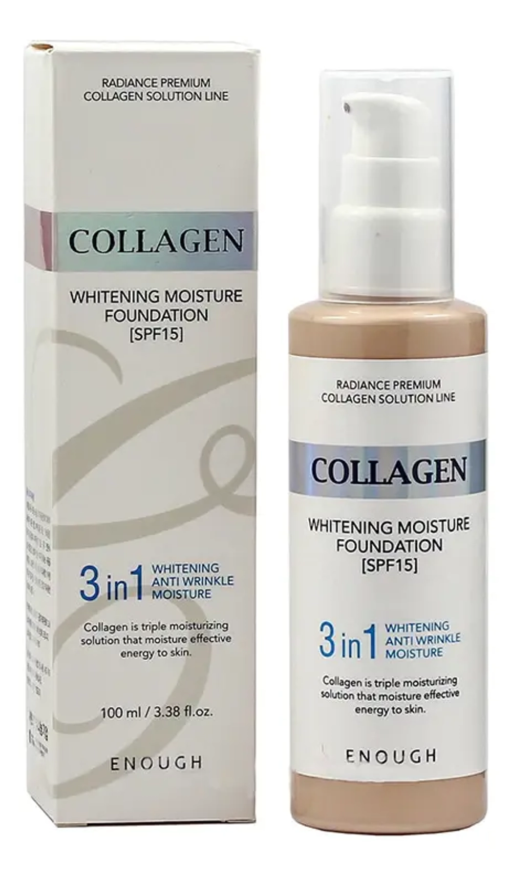 Enough Основа тональная с коллагеном 23 тон - Collagen whitening foundation 3in1, 100мл