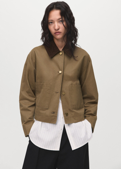 MANGO Джинсовая парка с бархатным воротником, бежевый