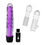 Гелевый вибратор с 5 массажными насадками + смазка в подарок (Цвет: прозрачный)