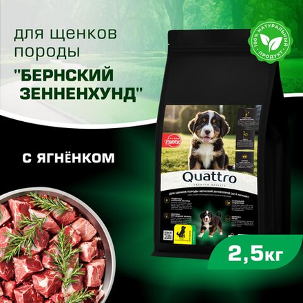 Корм сухой для щенков породы Бернский зенненхунд, премиум полнорационный комплекс, с ягненком, 2,5 кг, QUATTRO