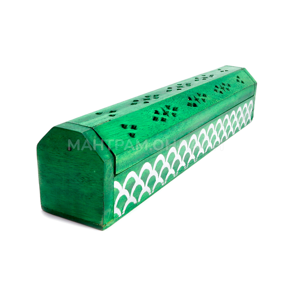 Подставка под благовония Пенал дерево Шишам с резьбой цвет зеленый 30 см
