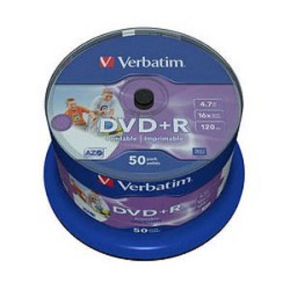 Оптический диск DVD+R Verbatim Диски DVD+R 4.7Gb 16-х, Wide Photo InkJet Printable, 50 шт, Cake Box (43512 )
