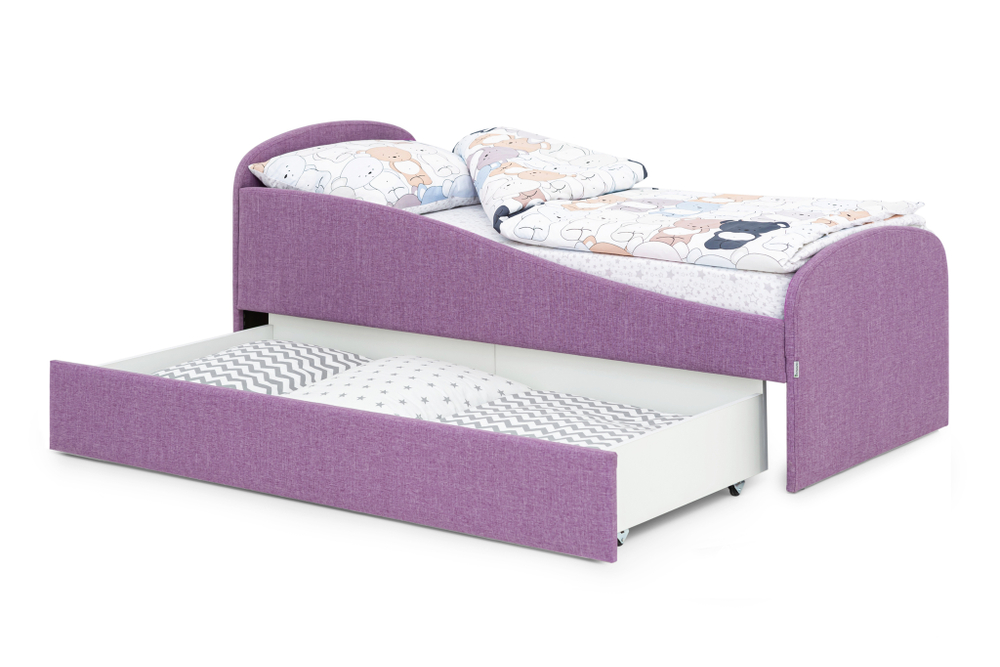 Детская мягкая кровать с ящиком Бельмарко Letmo черничный мусс рогожка