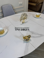 Круглый раздвижной стол "Бонжур", керамогранит, белый мрамор и стулья "Сорренто"