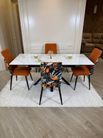 Кухонный раскладной стол "Монако" из керамогранита, белый мрамор и 4 стула ТРОПИК