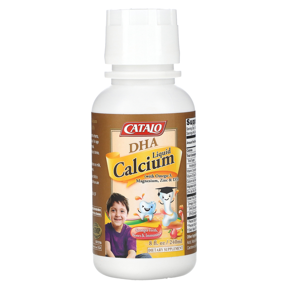 Catalo Naturals, Жидкий кальций ДГК с омега-3, магнием, цинком и витамином D3, персиком и манго, 240 мл (8 жидк. Унций)