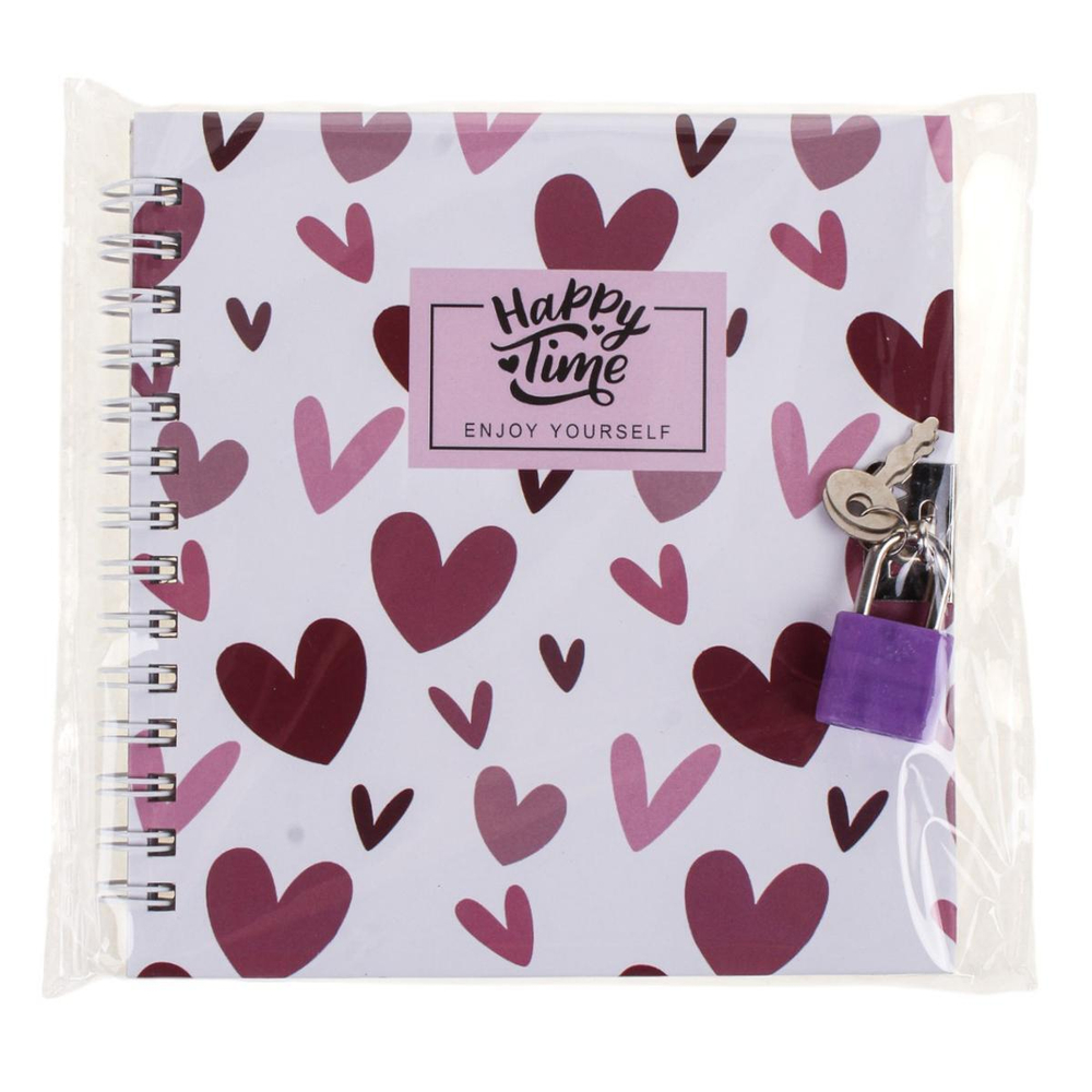 Блокнот "Сердце" на гребне, 45 л, с замочком, 4 вида микс